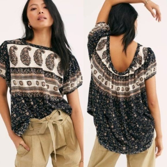 Free People Tops - Free People Boho Paisley Puff Sleeve Top